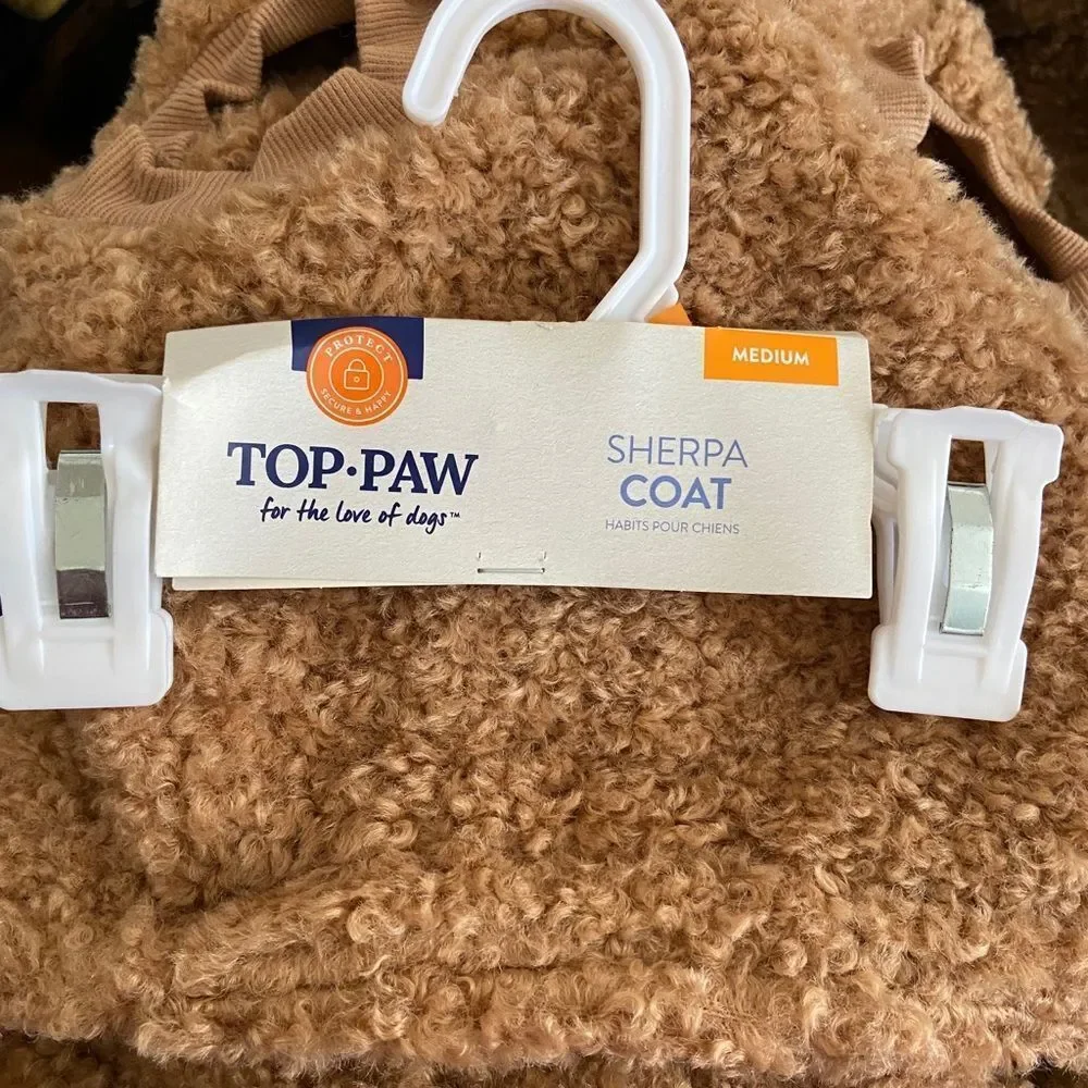 Top Paw Sherpa Dog Jacket M | Brown Fleece Coat for Medium Dogs
